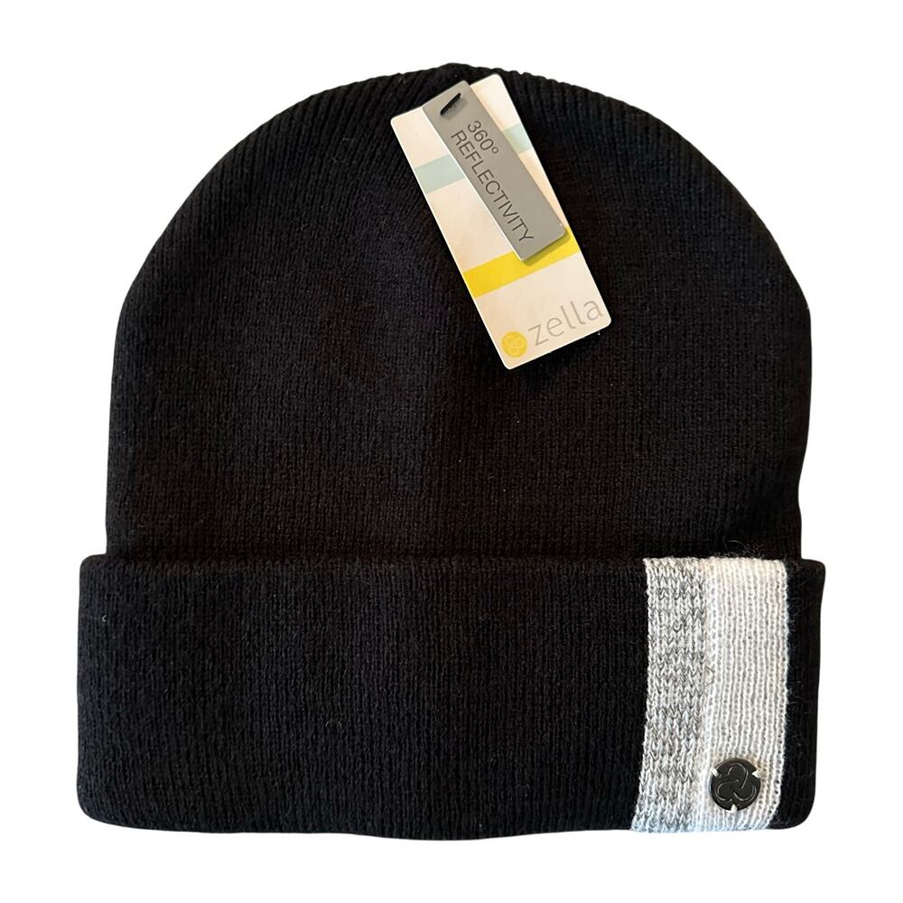 NWT Zella Knit Beanie Reflective Black and Gray Running Outdoor OS